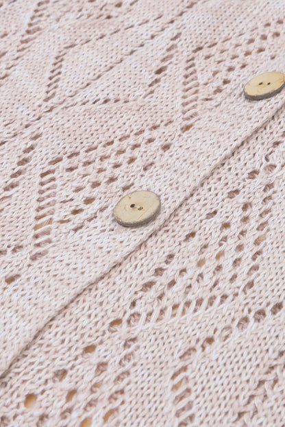 Khaki Openwork Knit Cardigan