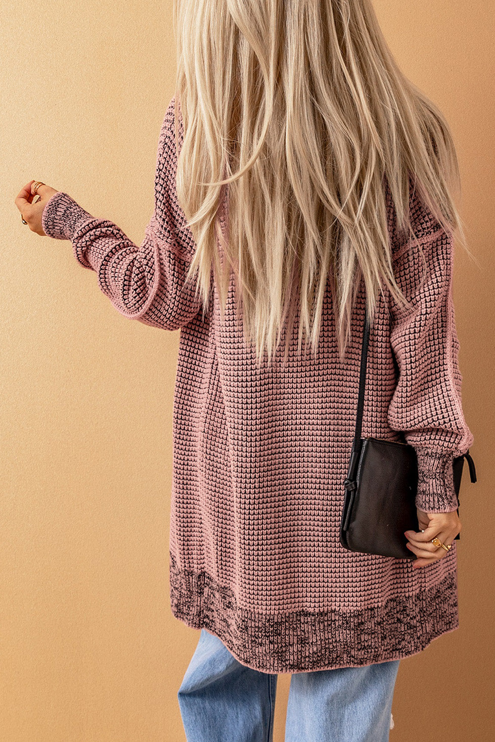 Plaid Knitted Long Open Front Cardigan