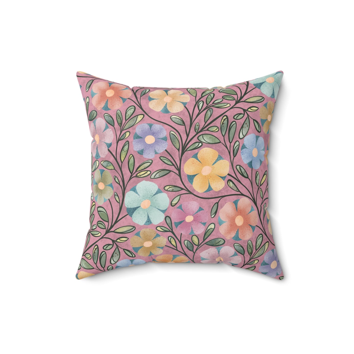 Pink Flowers Square Pillow 16"x16"