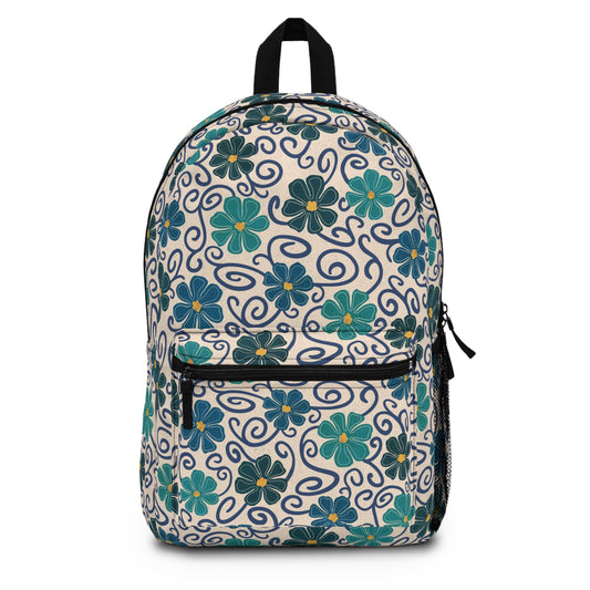 Retro Blue/Green Floral Swirls Backpack