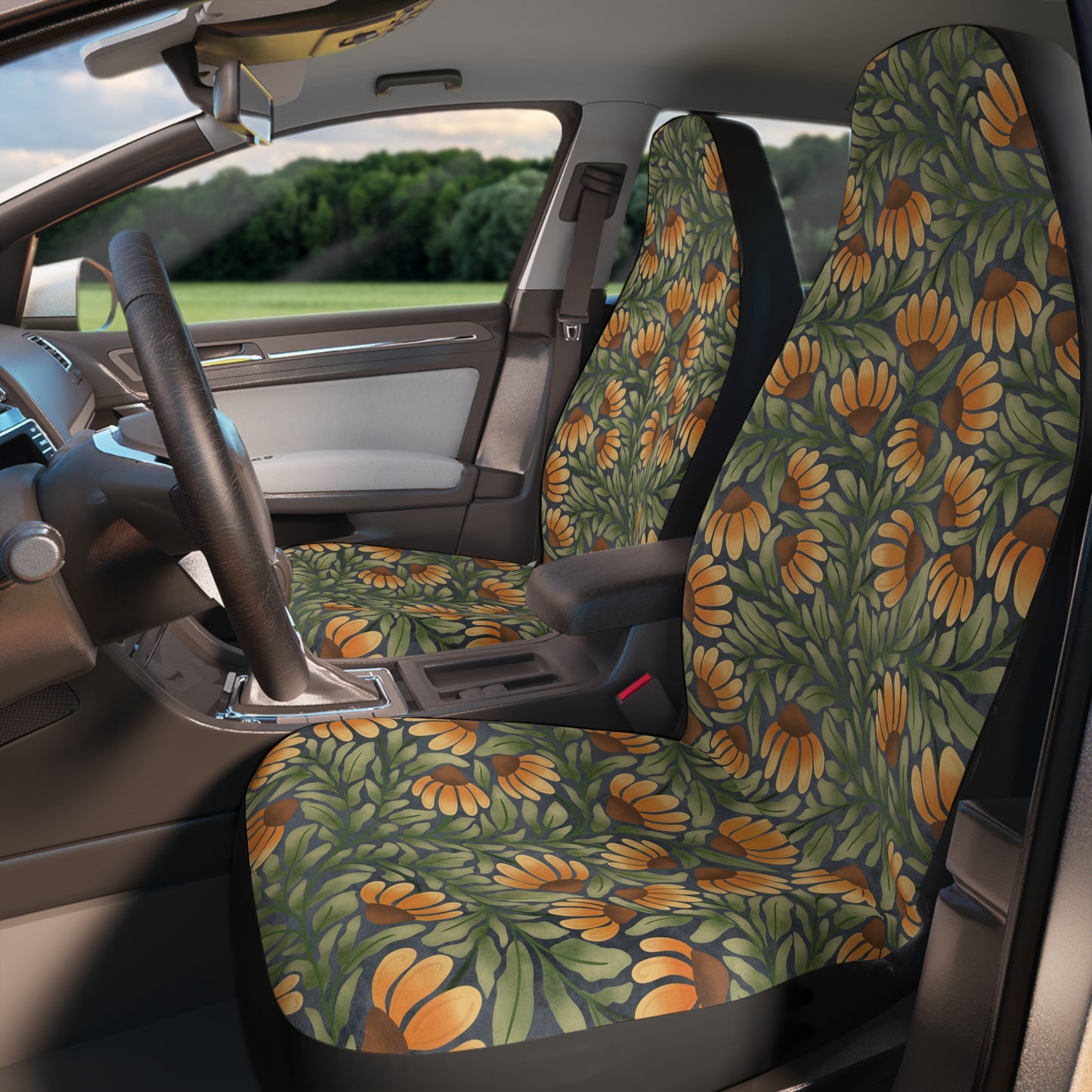 Yellow/Green Coneflower Car Seat Covers