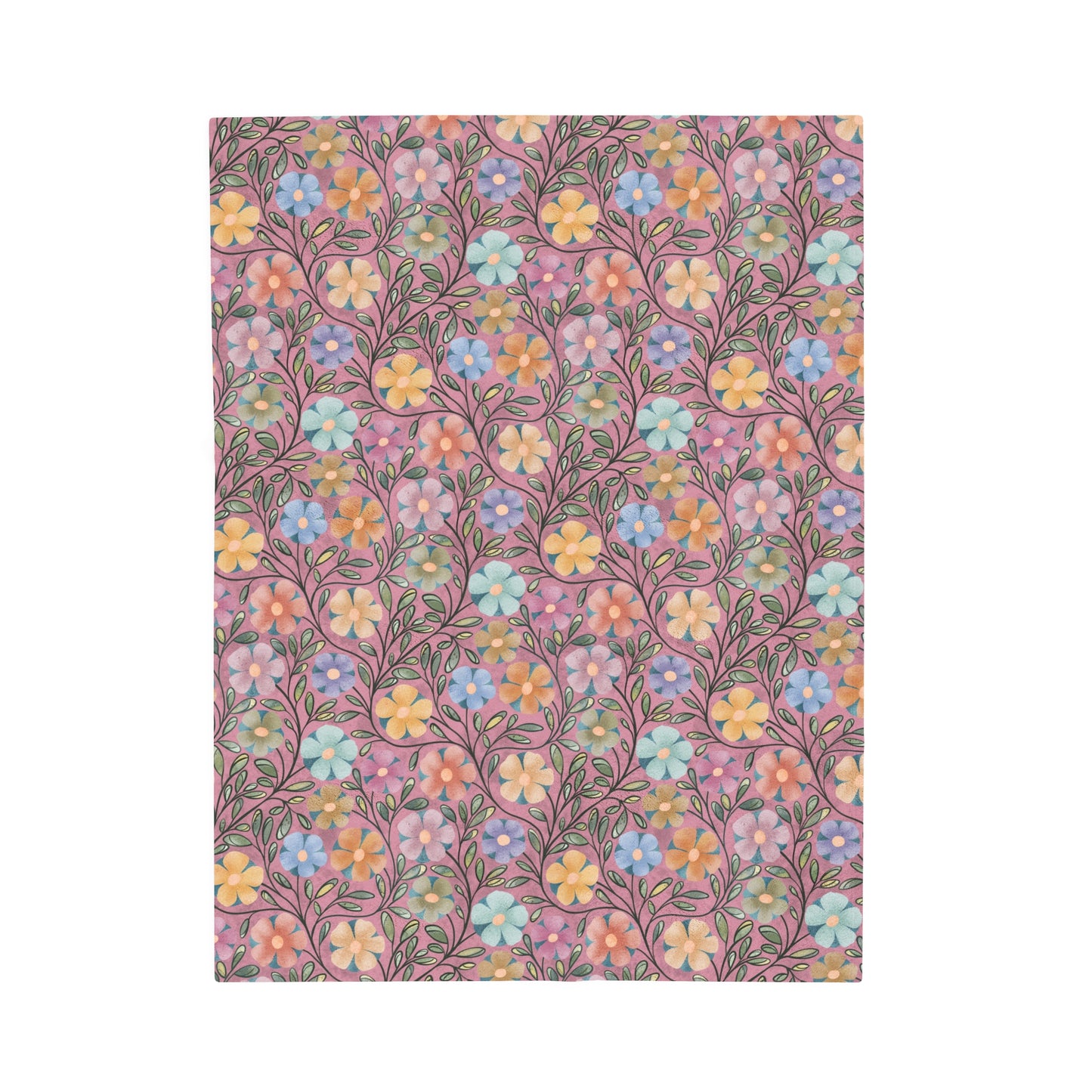 Pink Flowers Velveteen Plush Blanket Front