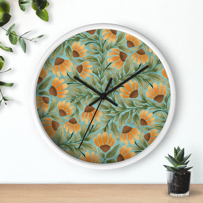 Wandering Coneflower Aqua Wall Clock