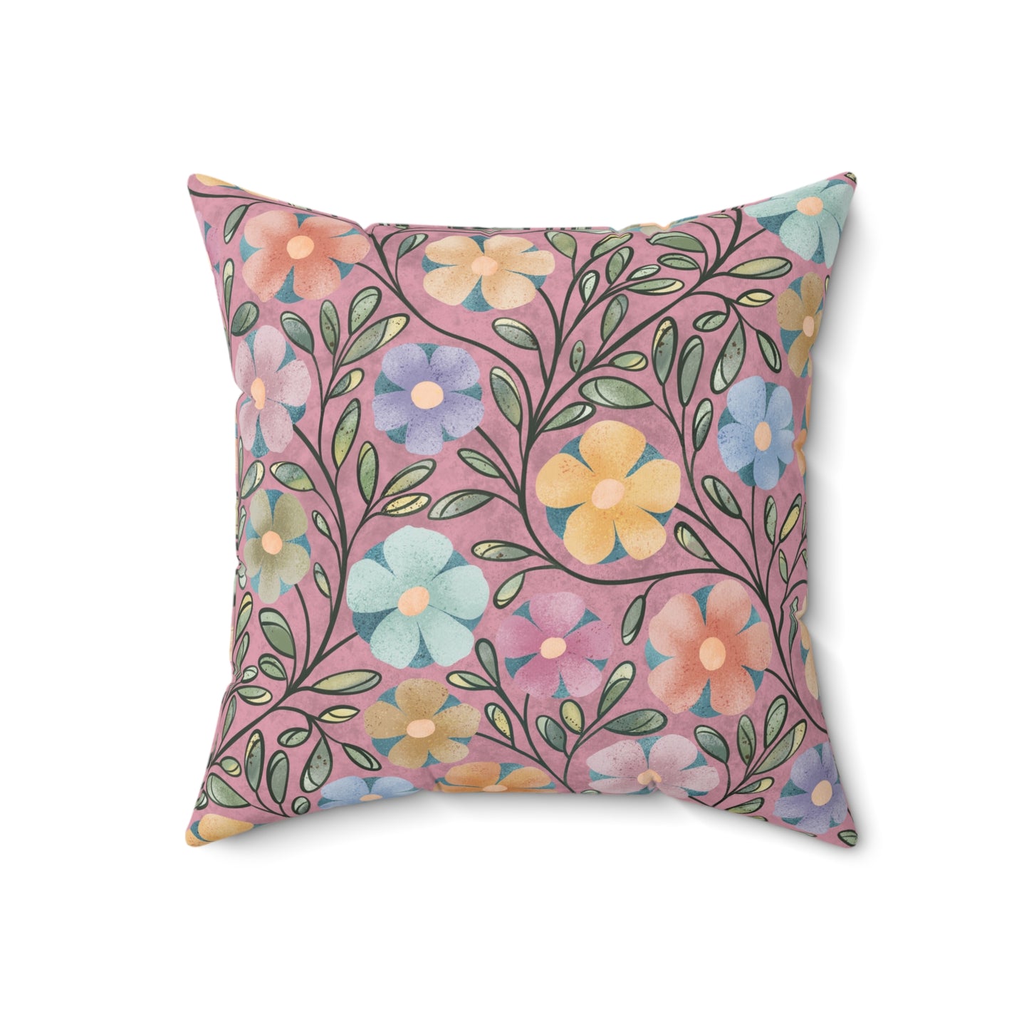 Pink Flowers Square Pillow 18"x18"