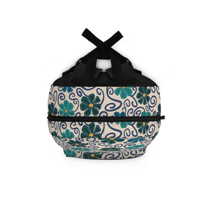 Retro Blue/Green Floral Swirls Backpack Top