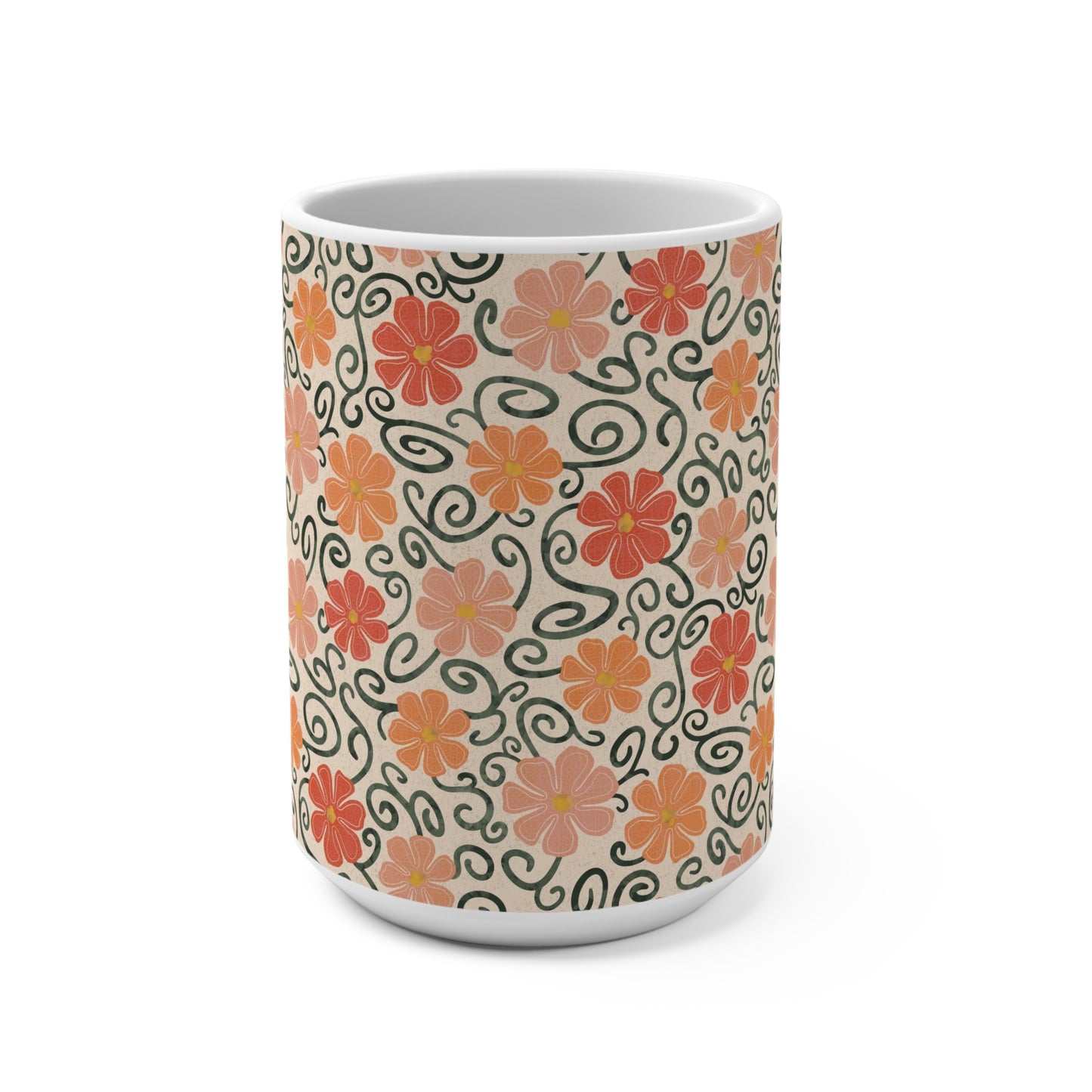 Orange Floral Swirls Mug