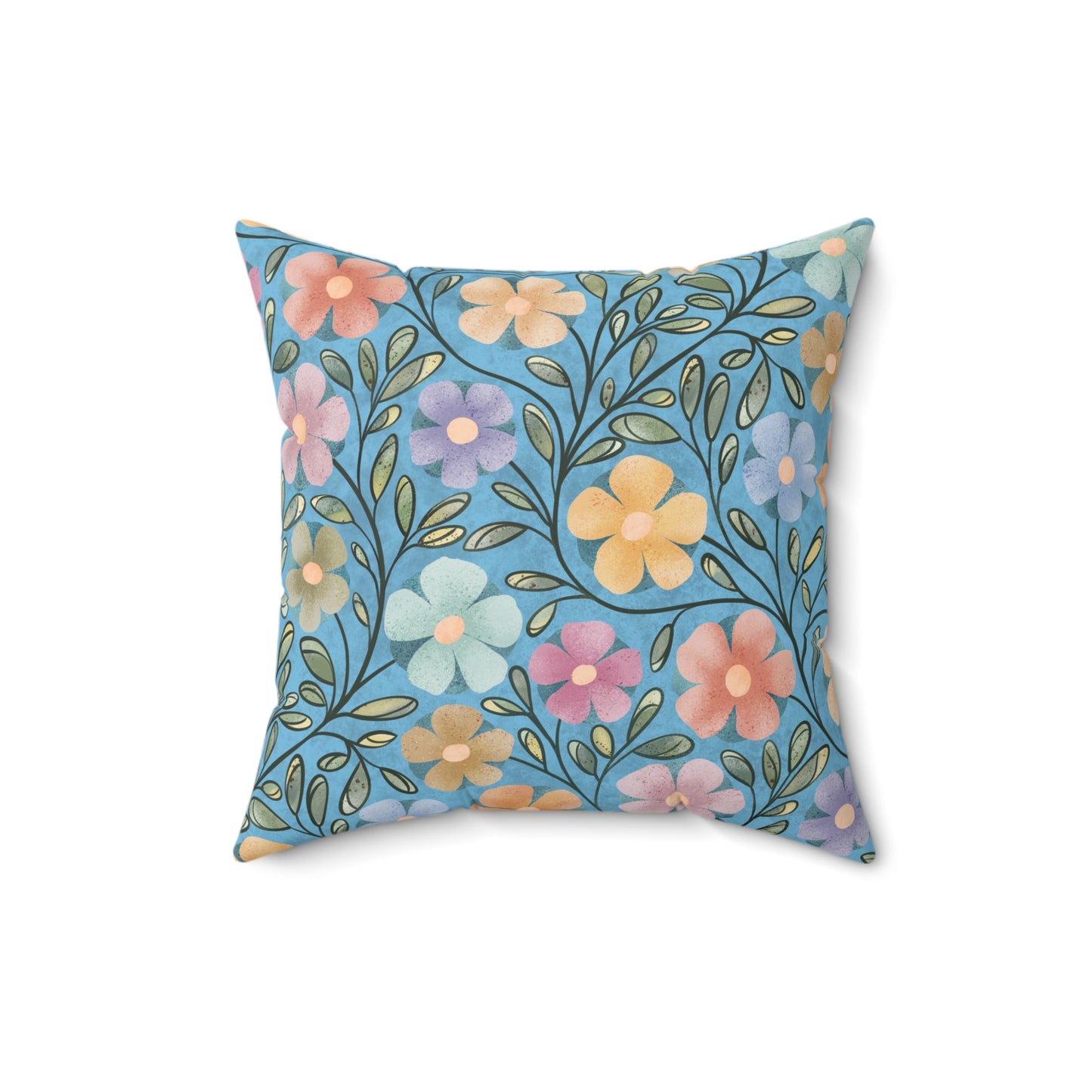 Blue Flowers Square Pillow 16"x16"