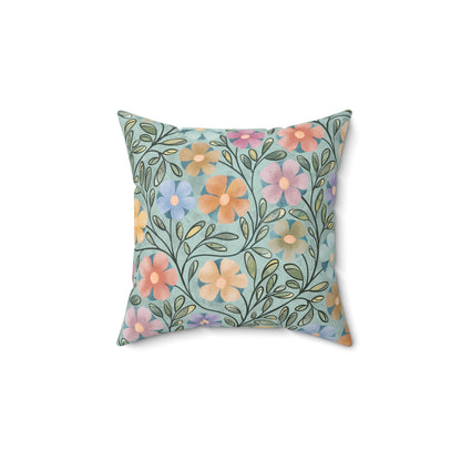 Aqua Flowers Square Pillow