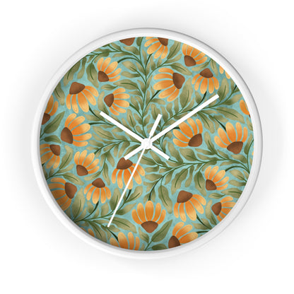 Wandering Coneflower Aqua Wall Clock