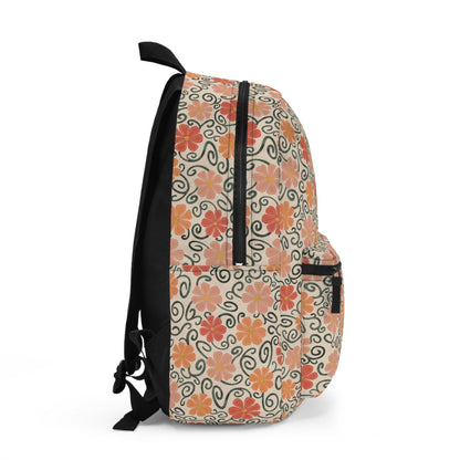 Sunshine Floral Orange/Coral Swirls Backpack Sideview