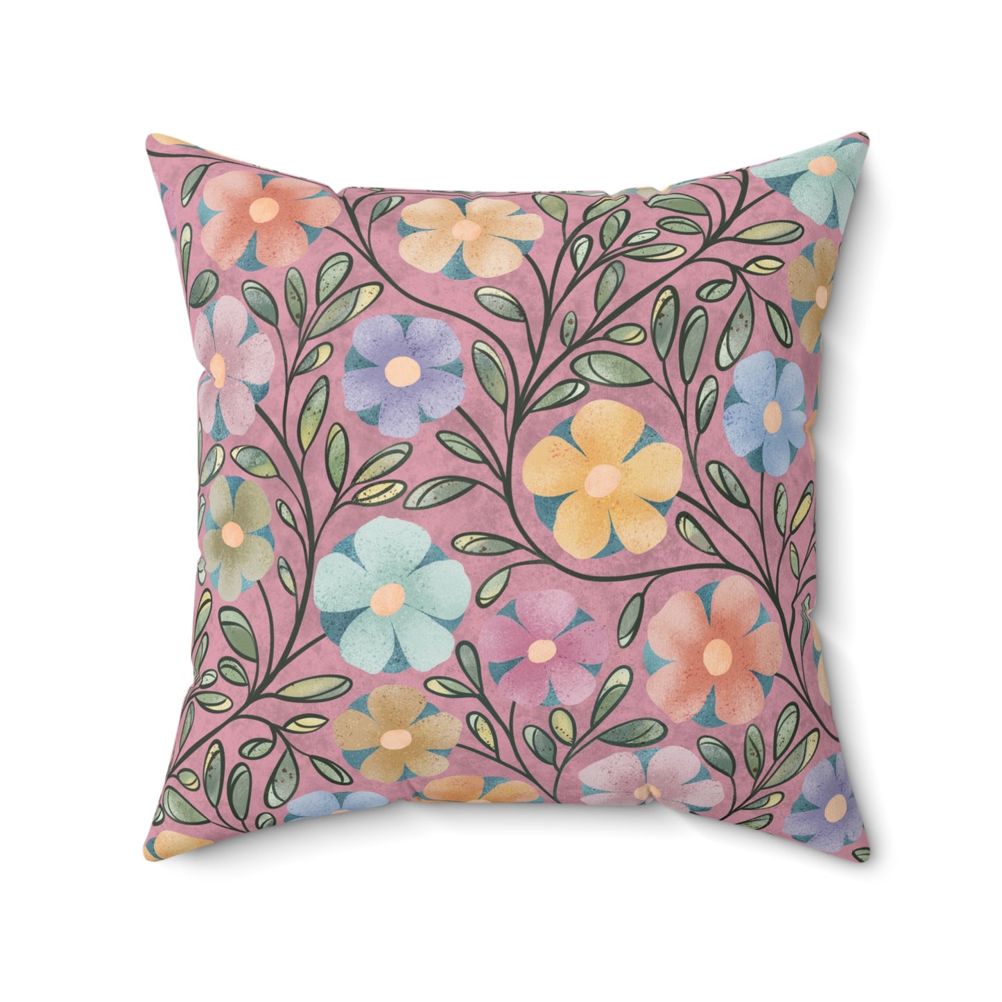 Pink Flowers Square Pillow