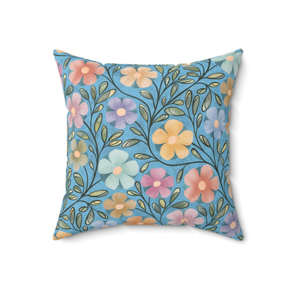 Blue Flowers Square Pillow 18"x18"