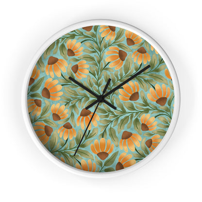 Wandering Coneflower Aqua Wall Clock