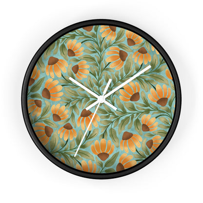 Wandering Coneflower Aqua Wall Clock