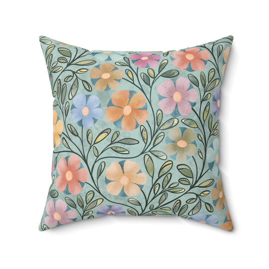 Aqua Flowers Square Pillow