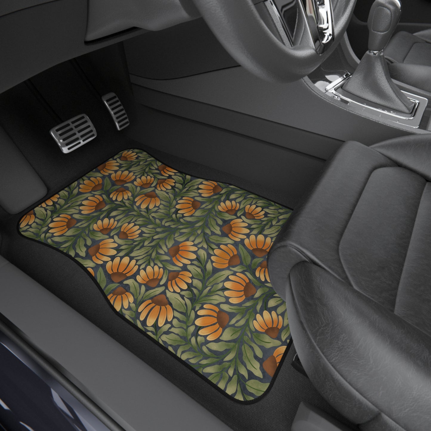 Yellow/Green Coneflower Car Mats (Set of 4)