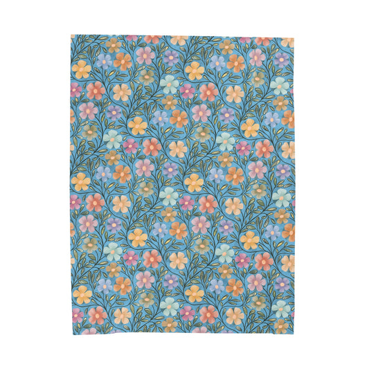 Blue Flowers Velveteen Plush Blanket Front