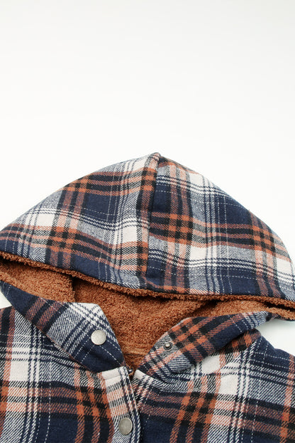 Plaid Pattern Sherpa Lined Hooded Shacket