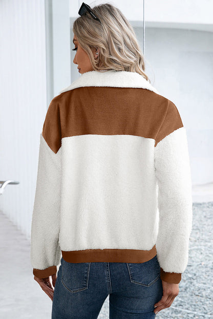 Chestnut Corduroy Patchwork Fuzzy Jacket