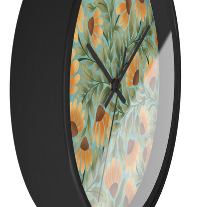 Wandering Coneflower Aqua Wall Clock