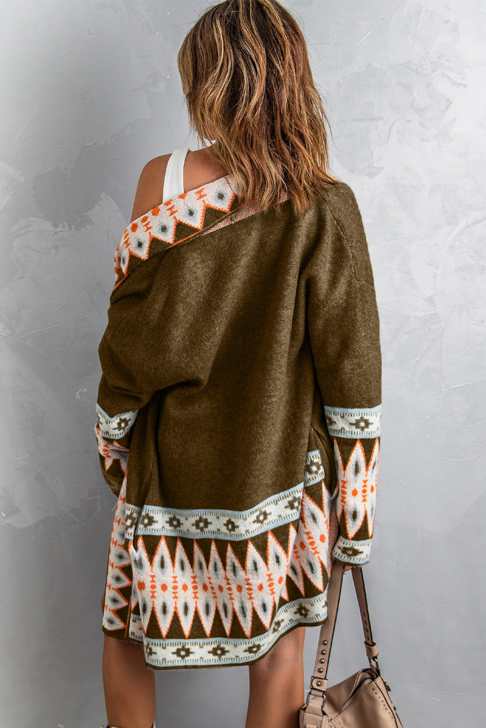 Aztec Print Knitted Long Cardigan