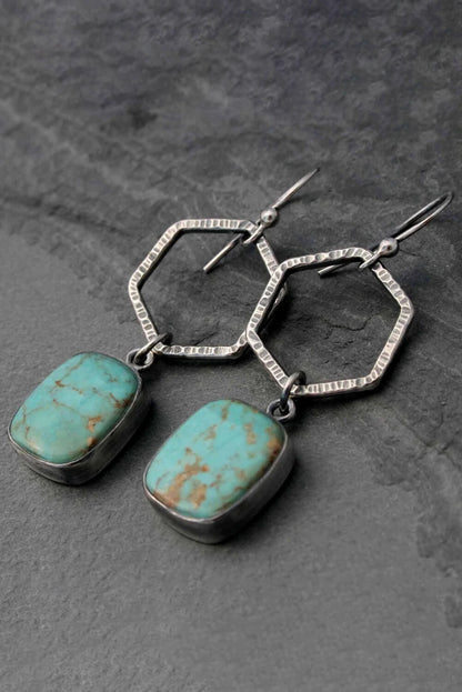 Vintage Turquoise Hexagon Drop Earrings