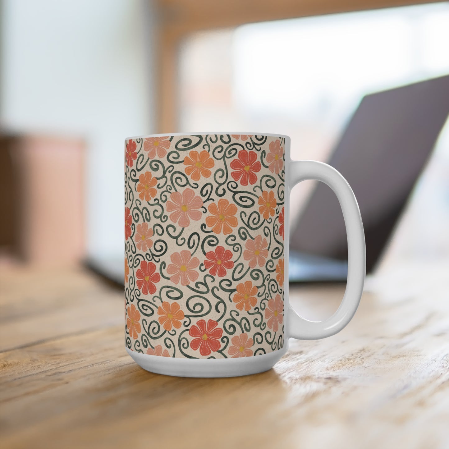 Orange Floral Swirls Mug