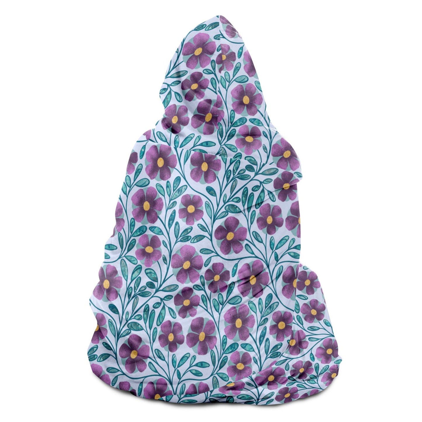 Violet Blue Floral Sherpa Lined Hooded Blanket