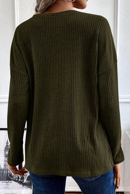 Ribbed  Henley Knit VNeck Top