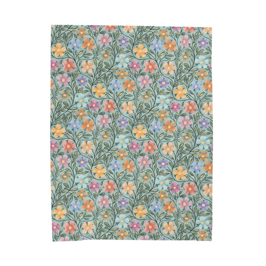 Aqua Flowers Velveteen Plush Blanket Front