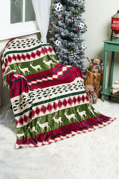 Christmas Elk Print Reversible Sherpa Fleece Blanket