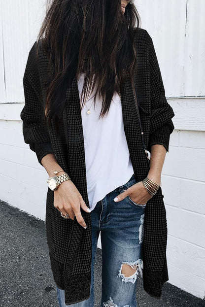 Plaid Knitted Long Open Front Cardigan