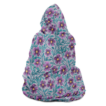 Violet Purple Floral Sherpa Lined Hooded Blanket