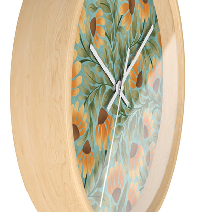 Wandering Coneflower Aqua Wall Clock