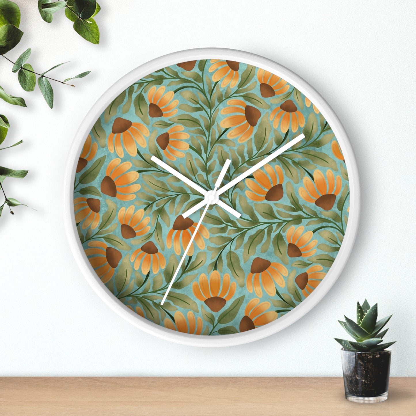 Wandering Coneflower Aqua Wall Clock