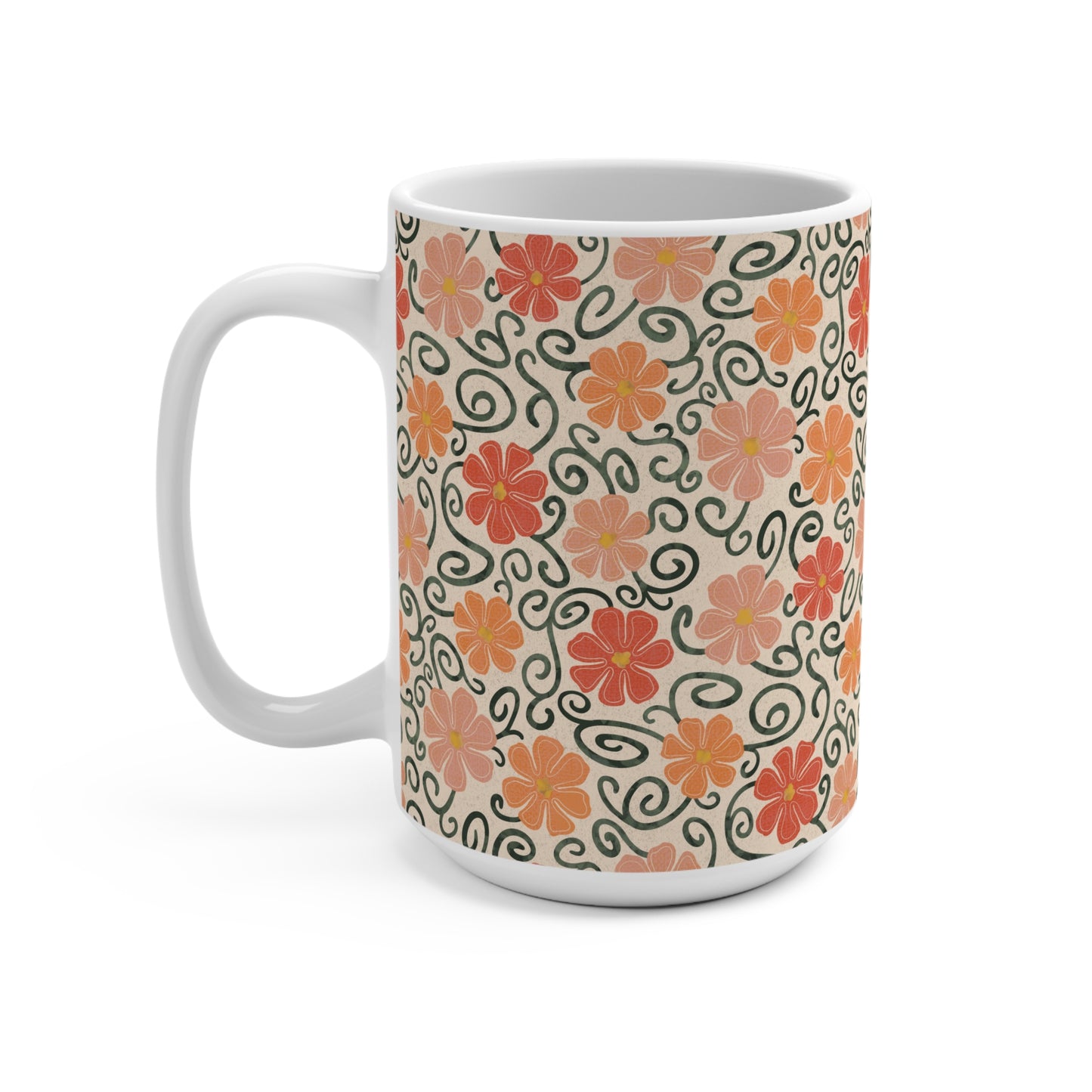 Orange Floral Swirls Mug