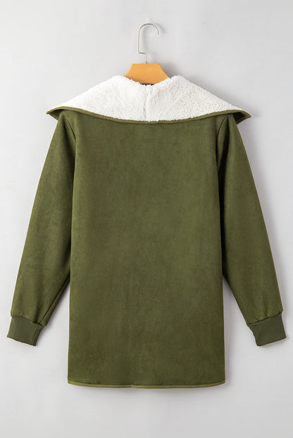 Green Faux Suede Fleece Lined Jacket