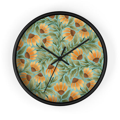 Wandering Coneflower Aqua Wall Clock