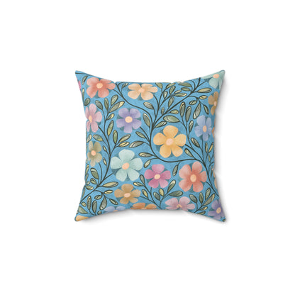 Blue Flowers Square Pillow 14"x14"