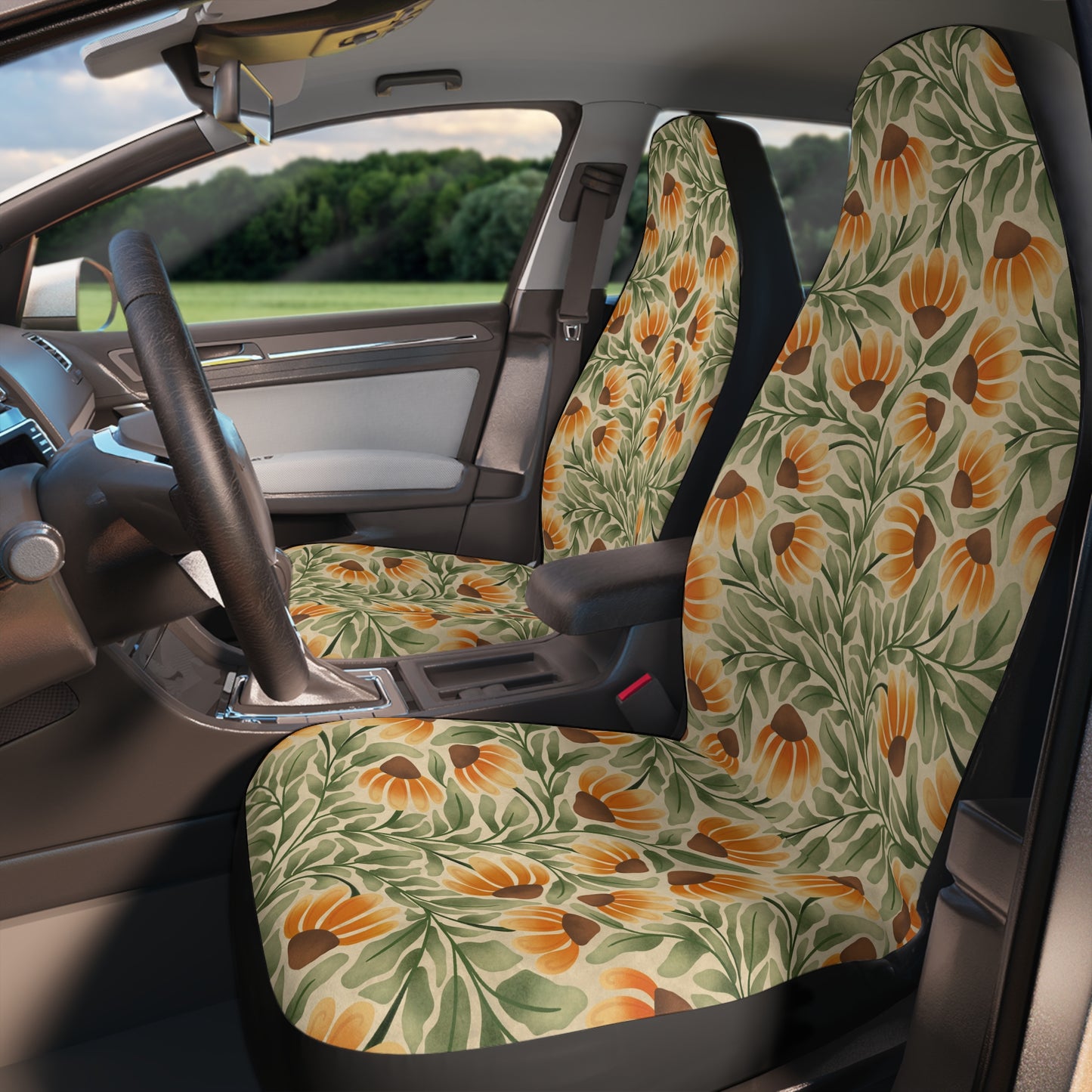 Yellow/Cream Coneflower Car Seat Covers