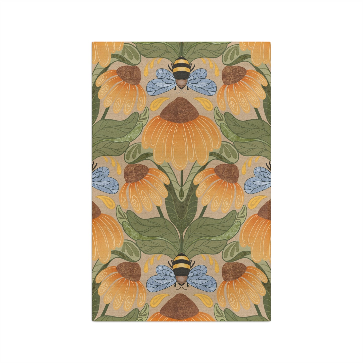 Bees and Coneflowers Tea Towel - Cream