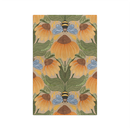 Bees and Coneflowers Tea Towel - Cream