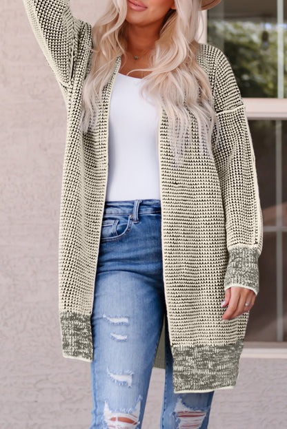 Plaid Knitted Long Open Front Cardigan