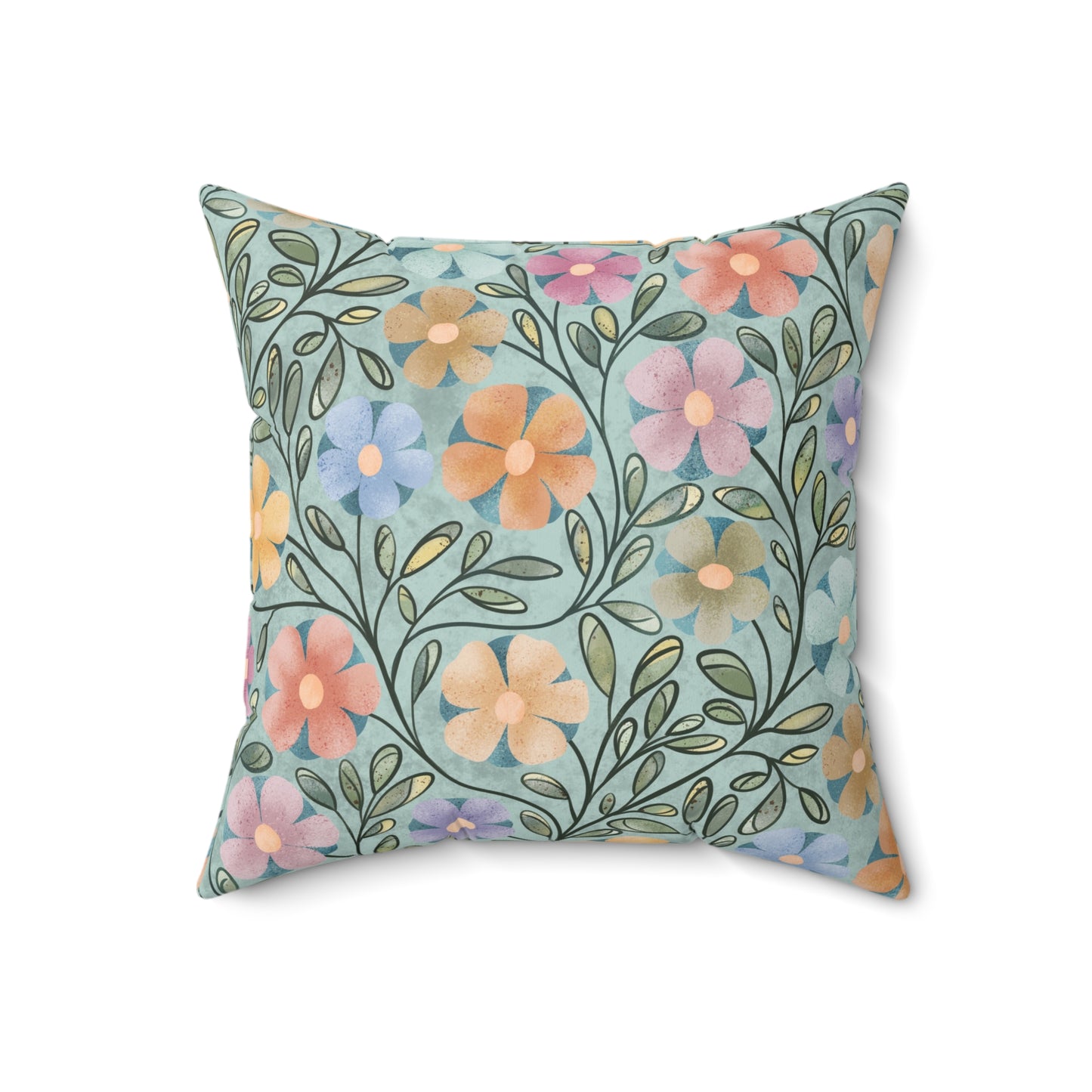 Aqua Flowers Square Pillow