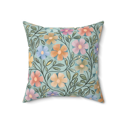 Aqua Flowers Square Pillow