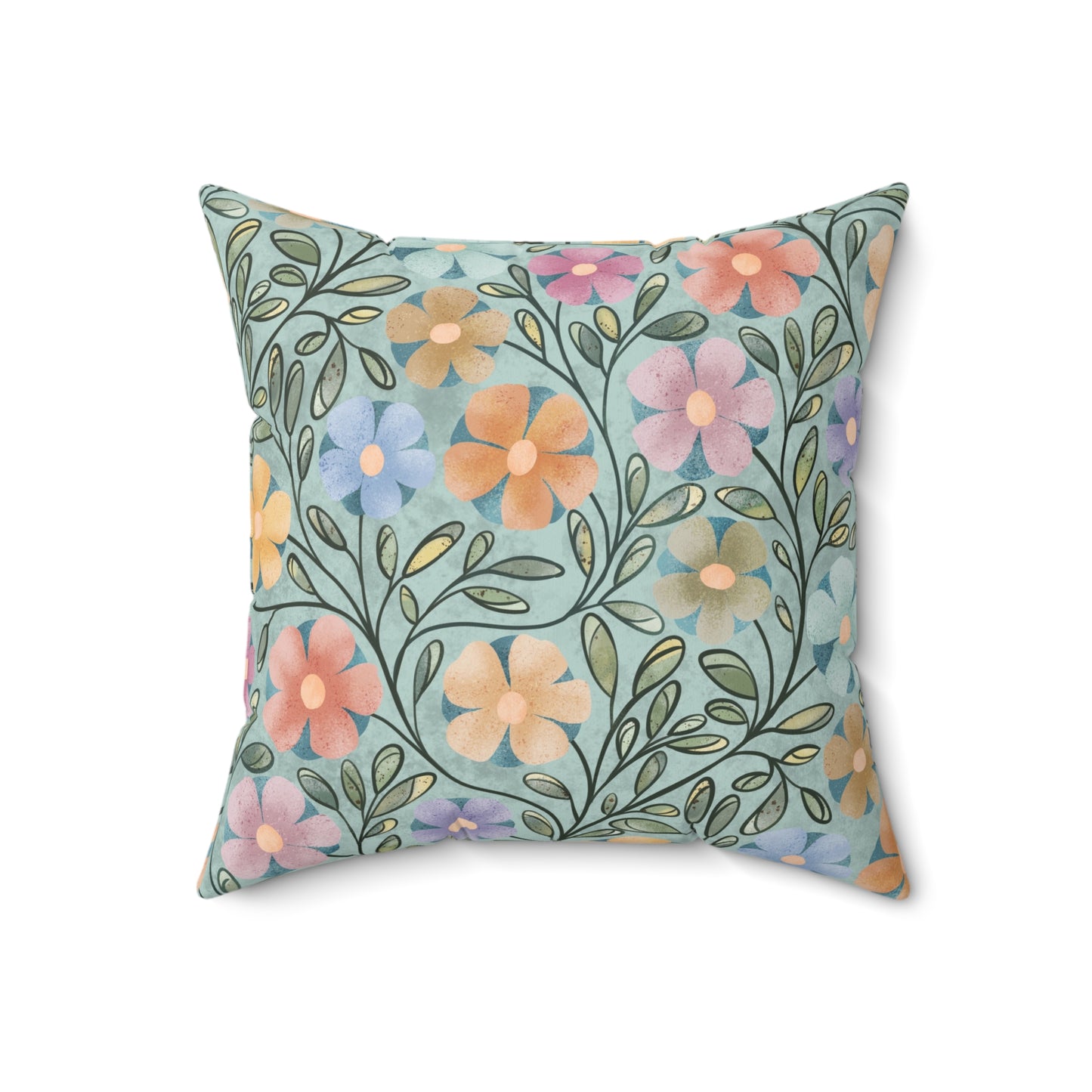 Aqua Flowers Square Pillow