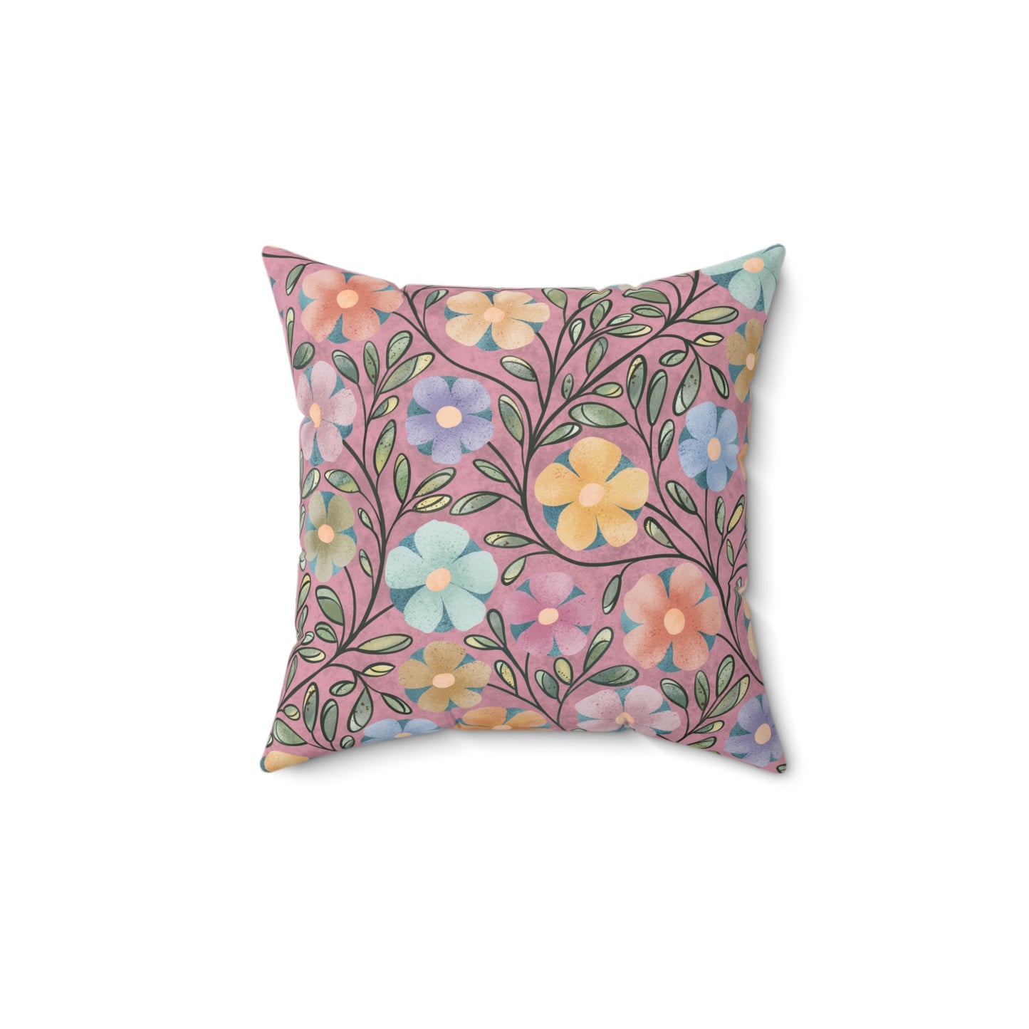 Pink Flowers Square Pillow 14"x14"