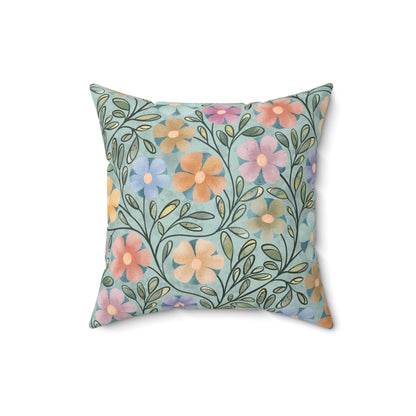 Aqua Flowers Square Pillow