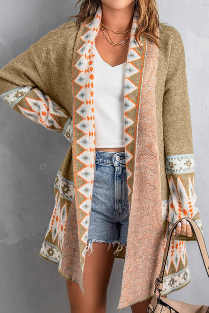 Aztec Print Knitted Long Cardigan