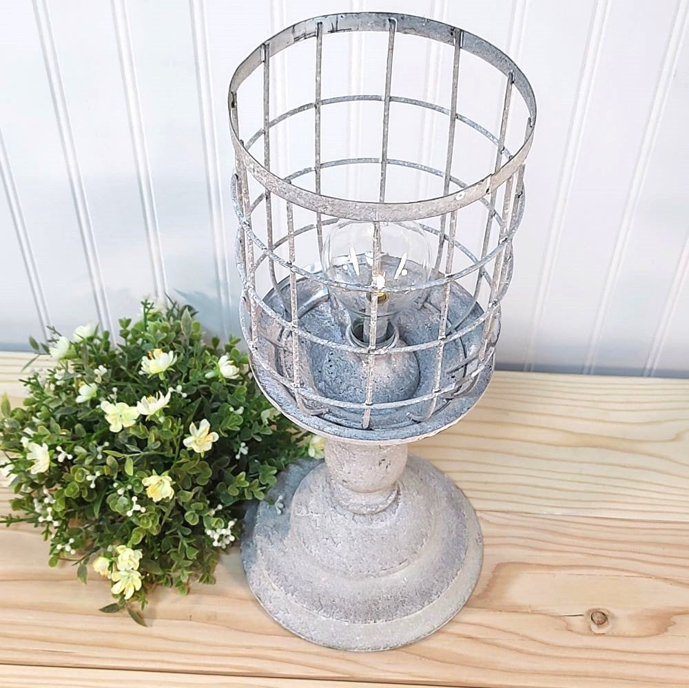 Aged Pedestal Basket LED Light